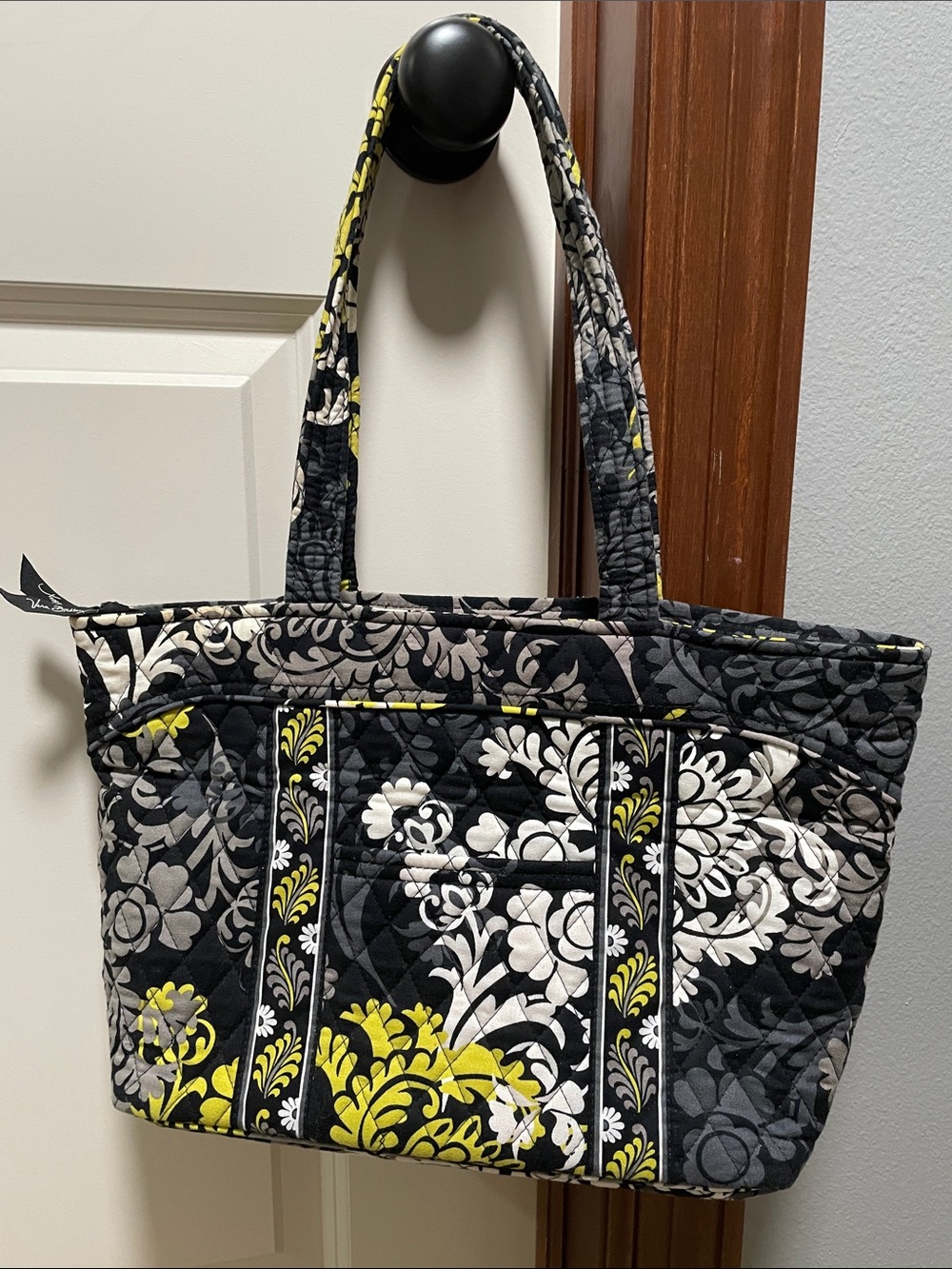 Vera Bradley Quilted Floral Shoulder Tote in Black, Gray & Yellow